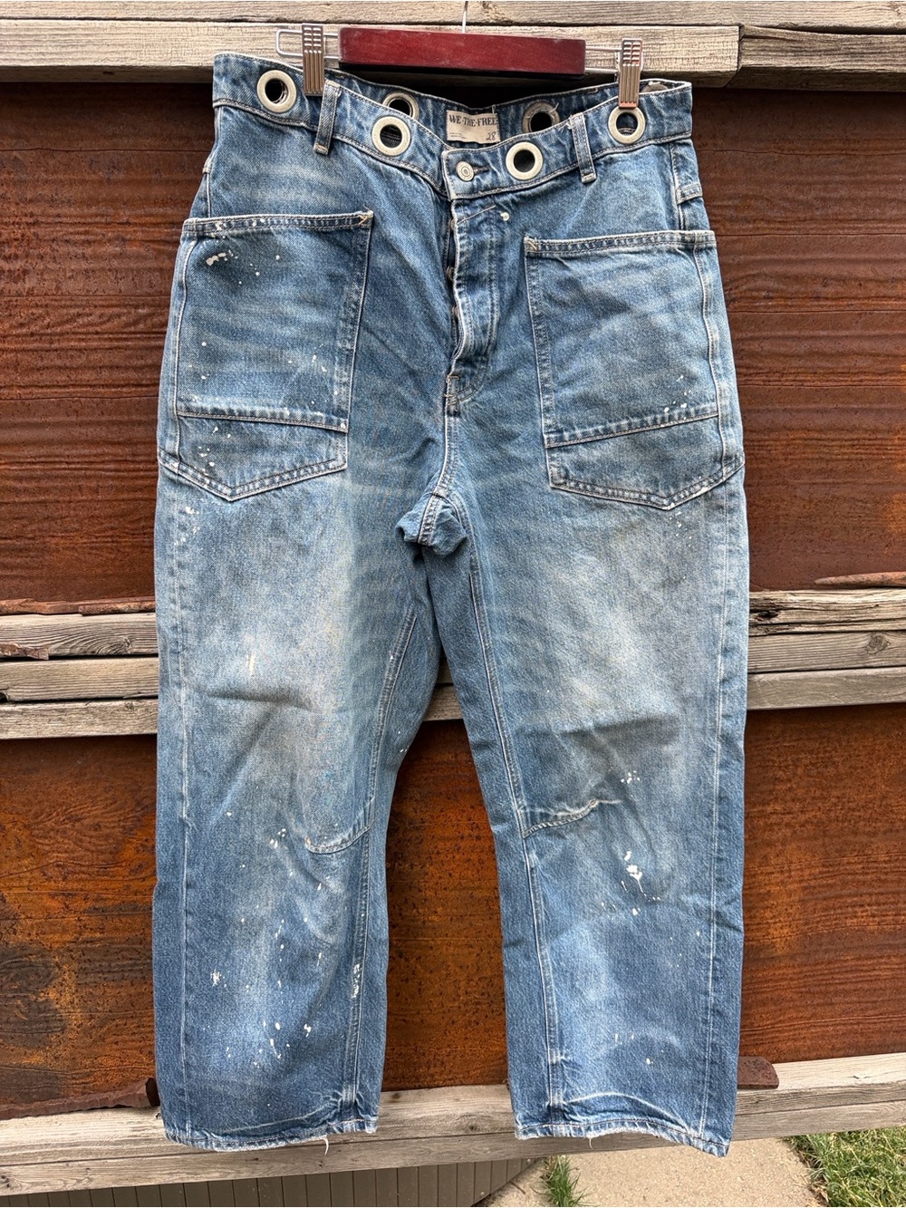 Free People Moxie Barrel Timeless Blue Paint-Splatter Wide - Picture 4 of 4